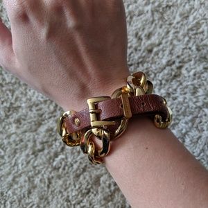 Michael Kors Brown Leather Chain Bracelet